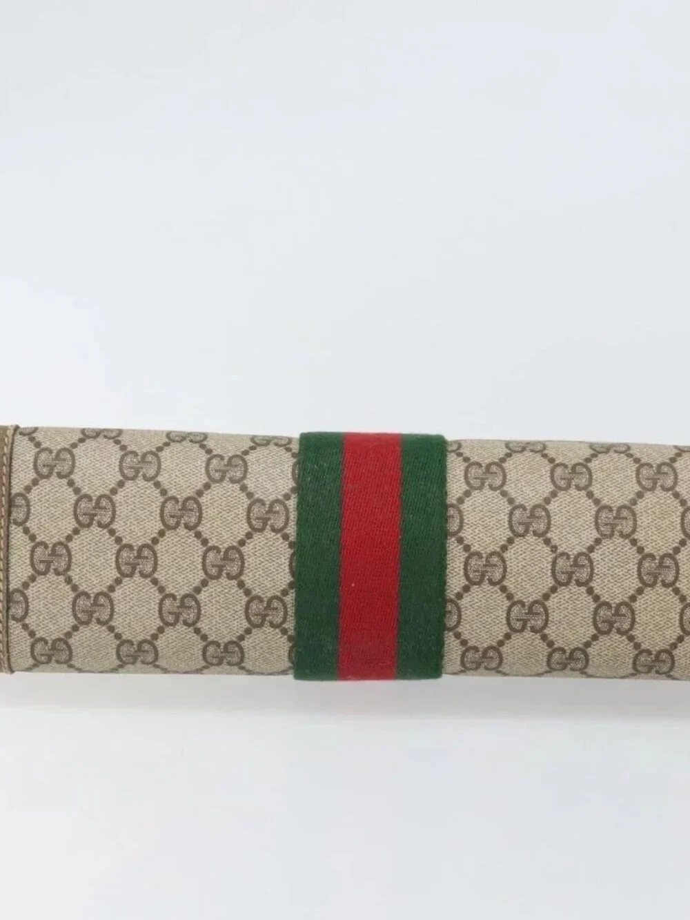 GUCCI GG Supreme Web Sherry Line Clutch Bag PVC Beige Red 89 01 002 Auth BA10401